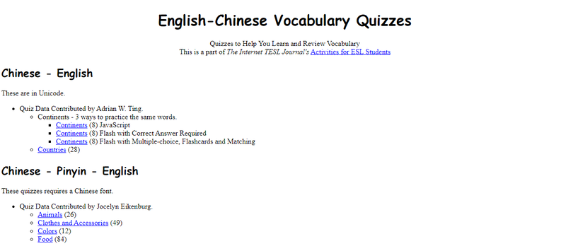 English-Chinese-Vocabulary-Quizzes